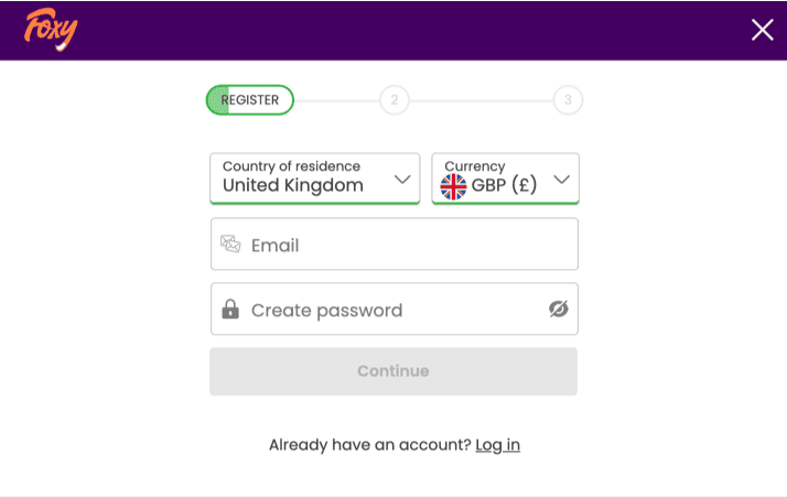 Registration at Foxy Bingo casino